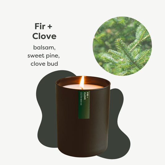 Vela aromática Calyan Wax Co. Abeto y Clavo – 75 horas de duración, vaso negro de 10.2oz