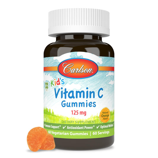 Bottle of Carlson Kids' Vitamin C Gummies on a white background