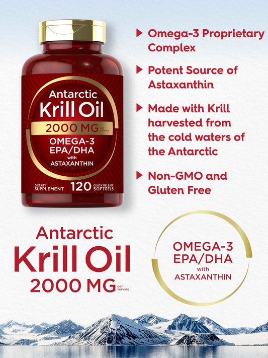 Carlyle Antarctic Krill Oil 2000 mg – 120 Softgels (Pack of 2) | Omega-3 EPA/DHA + Astaxanthin - Calm Era