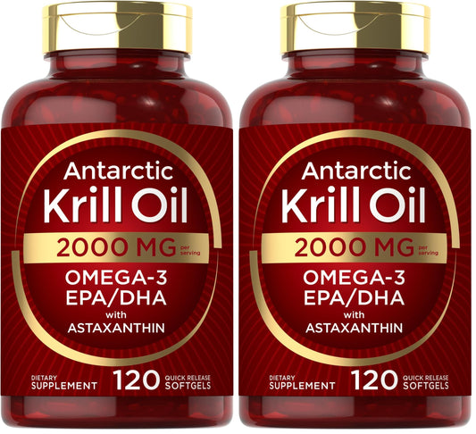 Carlyle Antarctic Krill Oil 2000 mg – 120 Softgels (Pack of 2) | Omega-3 EPA/DHA + Astaxanthin - Calm Era