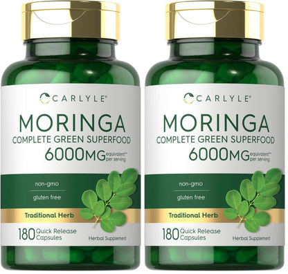 Cápsulas de moringa oleifera de Carlyle 6000 mg | Paquete de 2 de 180 unidades | Sin OMG