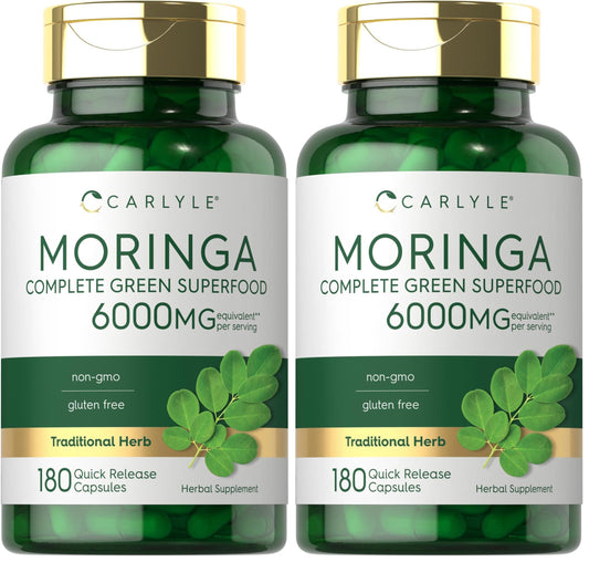Cápsulas de moringa oleifera de Carlyle 6000 mg | Paquete de 2 de 180 unidades | Sin OMG