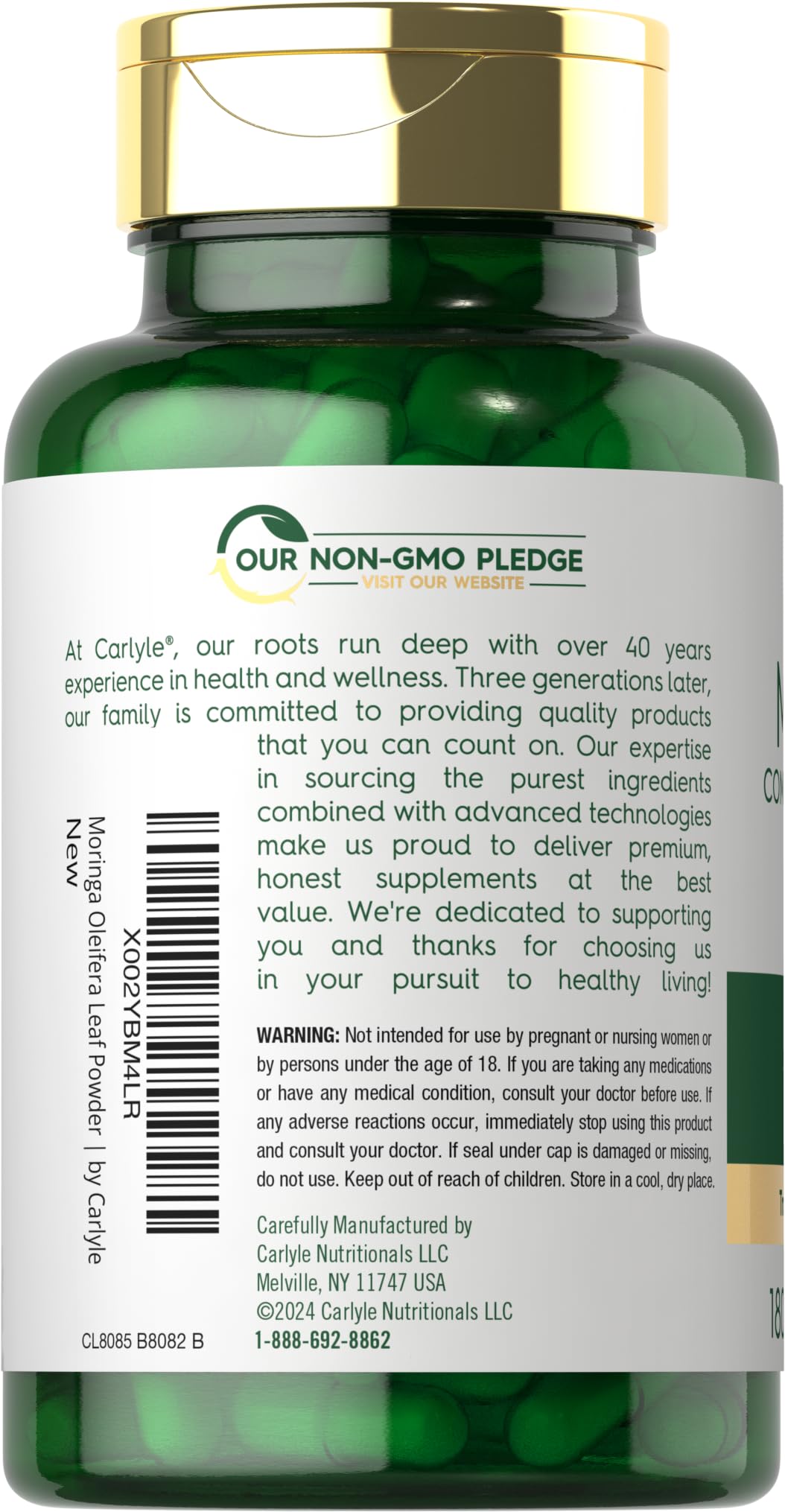 Cápsulas de moringa oleifera de Carlyle 6000 mg | Paquete de 2 de 180 unidades | Sin OMG