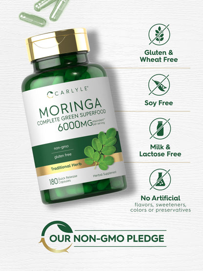 Cápsulas de moringa oleifera de Carlyle 6000 mg | Paquete de 2 de 180 unidades | Sin OMG