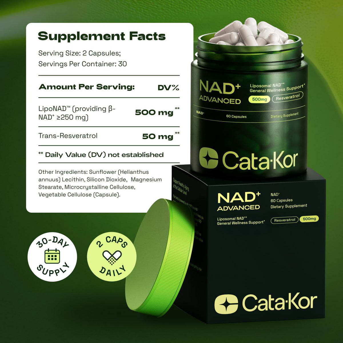Cata-Kor Liposomal NAD+ con Resveratrol – Alternativa a NMN | Probado por Terceros