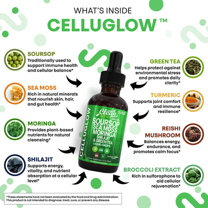 Clean Nutra CelluGlow Liquid Drops 120ml | Soursop, Sea Moss & Moringa
