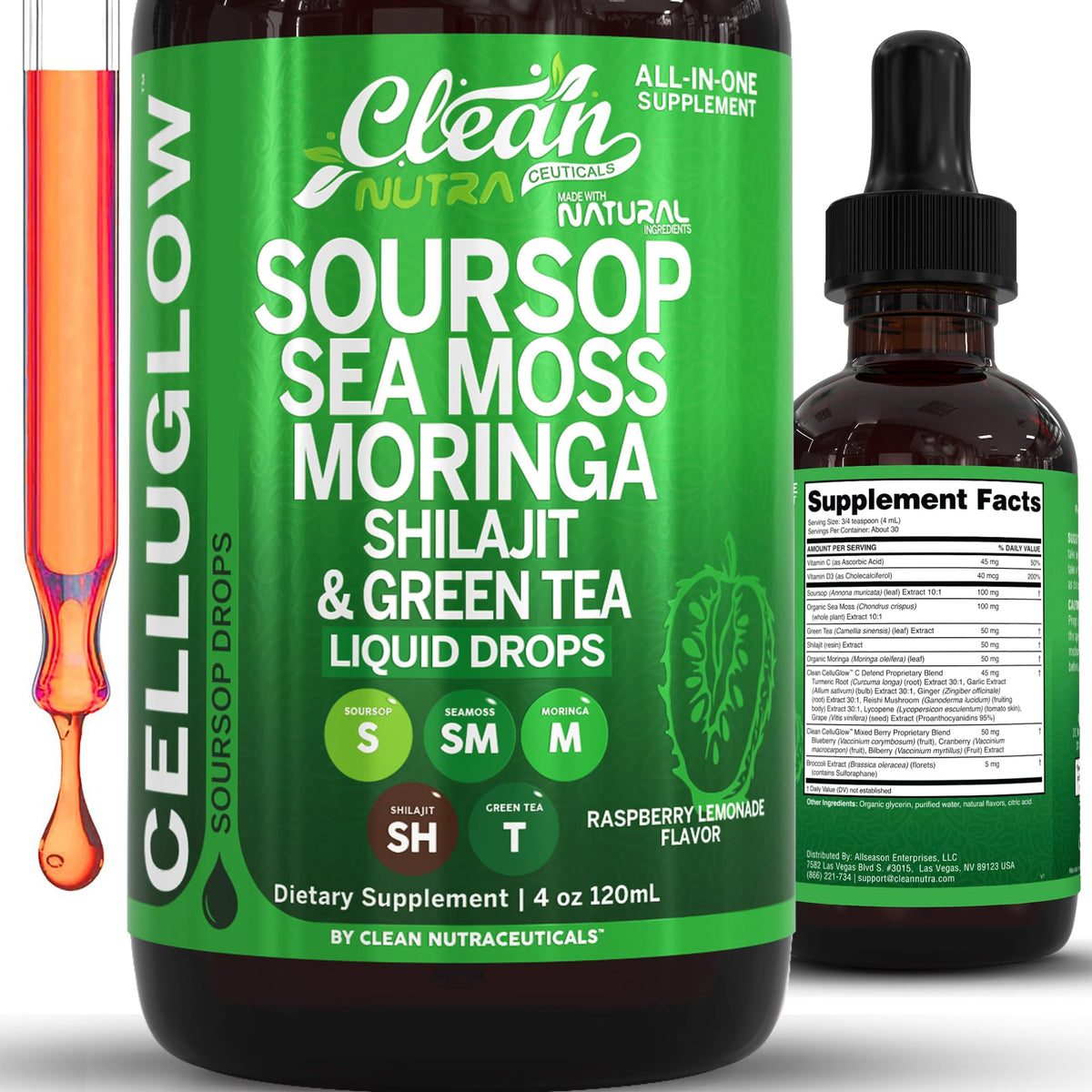 Clean Nutra CelluGlow Liquid Drops 120ml | Soursop, Sea Moss & Moringa