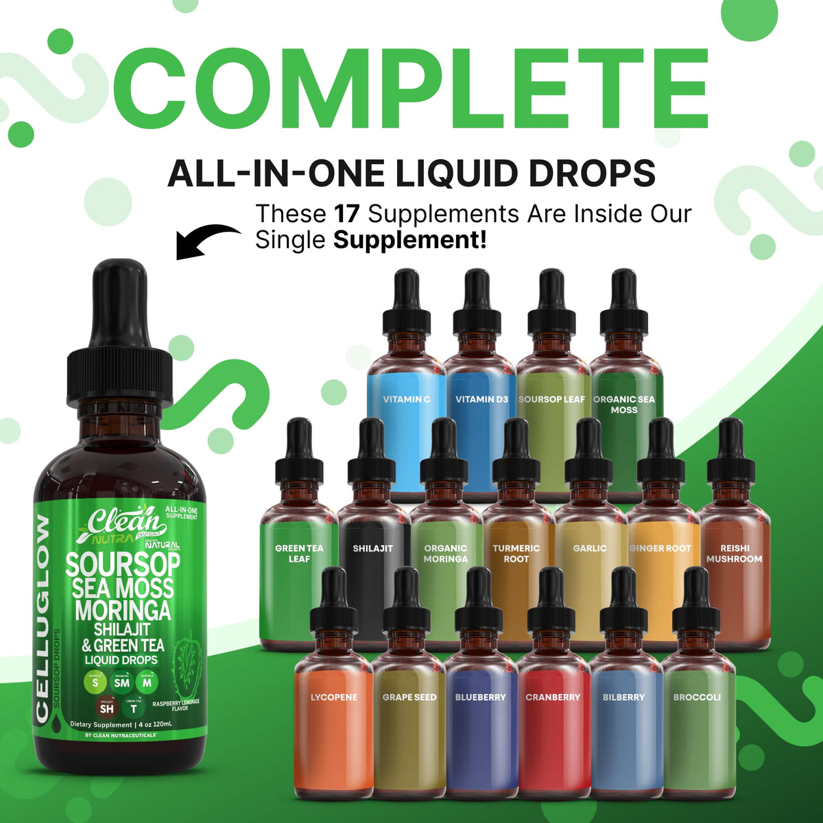 Clean Nutra CelluGlow Liquid Drops 120ml | Soursop, Sea Moss & Moringa