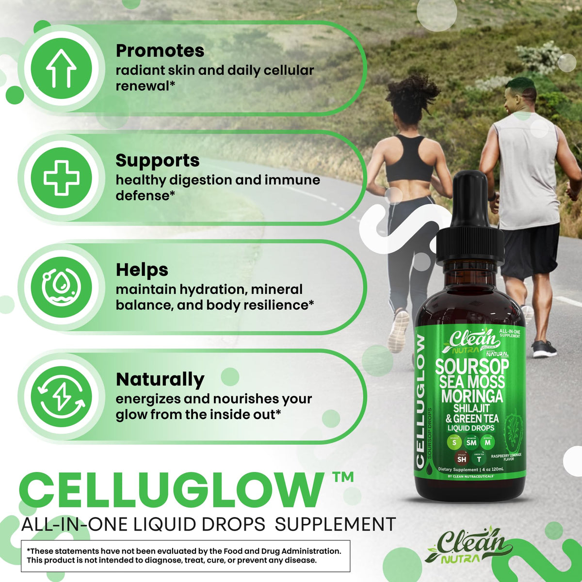 Clean Nutra CelluGlow Liquid Drops 120ml | Soursop, Sea Moss & Moringa
