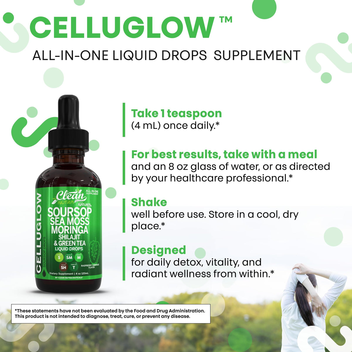 Clean Nutra CelluGlow Liquid Drops 120ml | Soursop, Sea Moss & Moringa