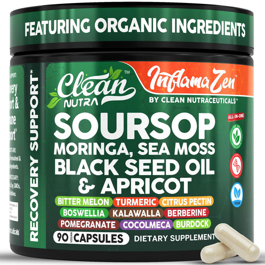 Clean Nutra Suplemento de Guanábana con Moringa, Musgo Marino y Berberina 90 cápsulas