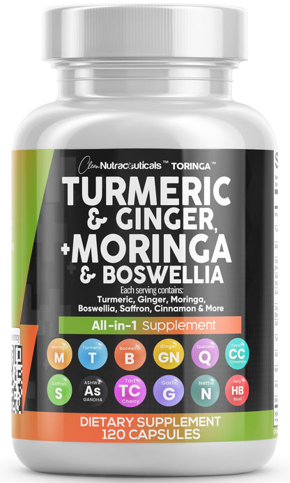 Suplemento Clean Nutra de Cúrcuma y Moringa con Jengibre, Boswellia y Azafrán