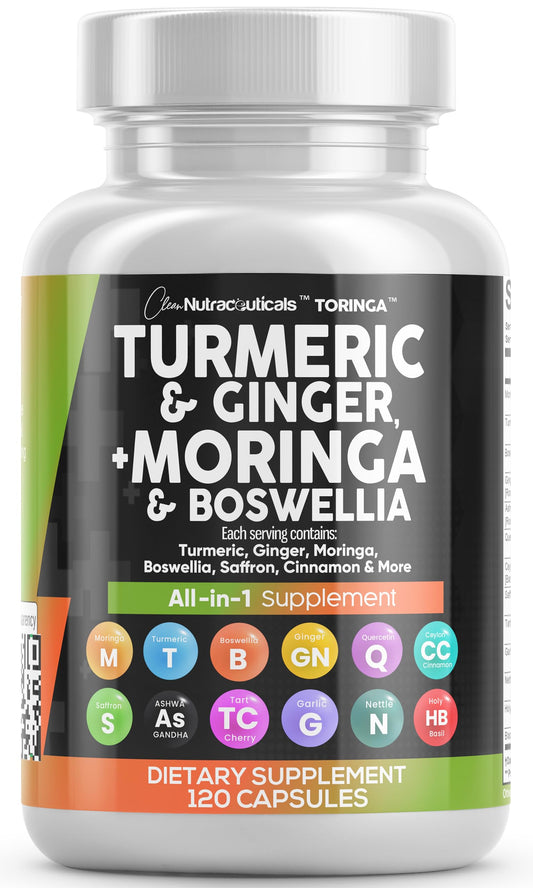 Suplemento Clean Nutra de Cúrcuma y Moringa con Jengibre, Boswellia y Azafrán
