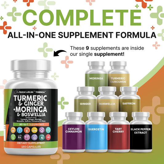Suplemento Clean Nutra de Cúrcuma y Moringa con Jengibre, Boswellia y Azafrán