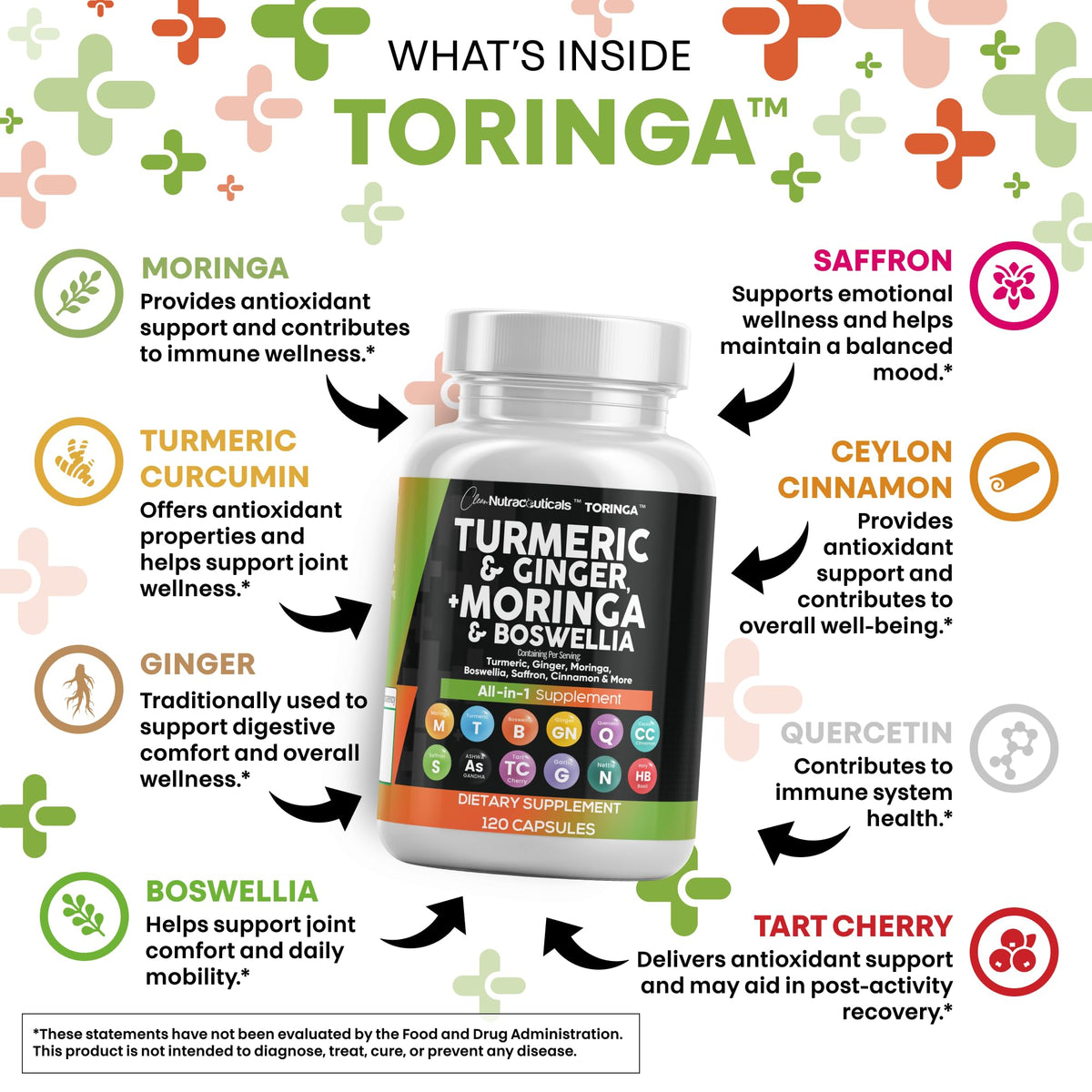 Suplemento Clean Nutra de Cúrcuma y Moringa con Jengibre, Boswellia y Azafrán