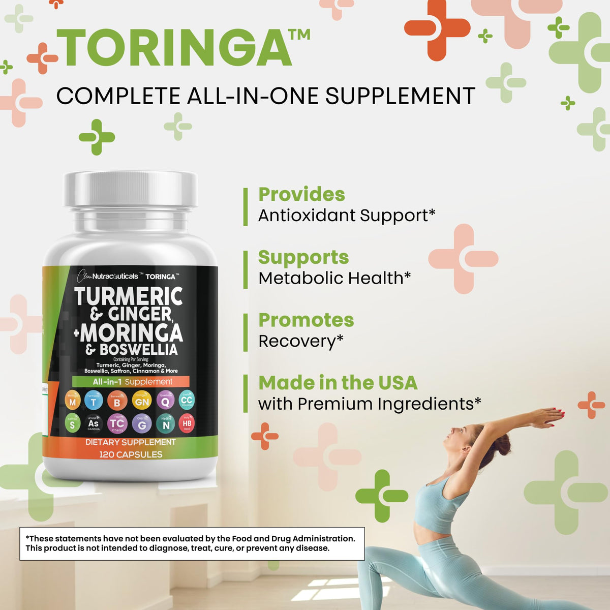 Suplemento Clean Nutra de Cúrcuma y Moringa con Jengibre, Boswellia y Azafrán