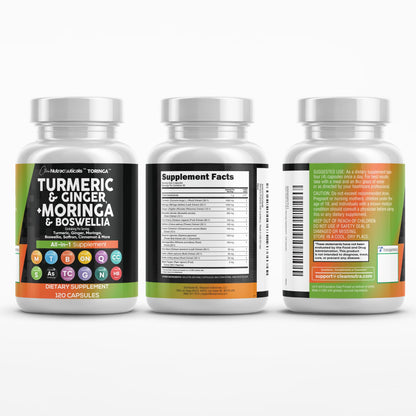 Suplemento Clean Nutra de Cúrcuma y Moringa con Jengibre, Boswellia y Azafrán