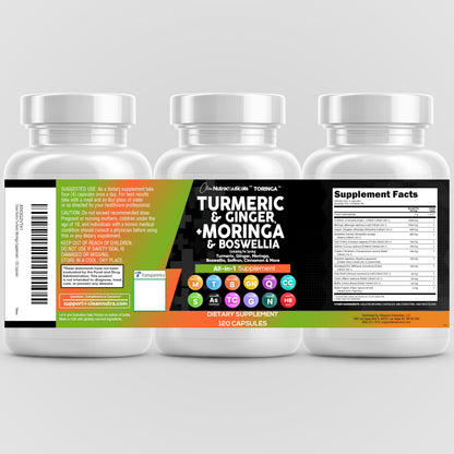 Suplemento Clean Nutra de Cúrcuma y Moringa con Jengibre, Boswellia y Azafrán