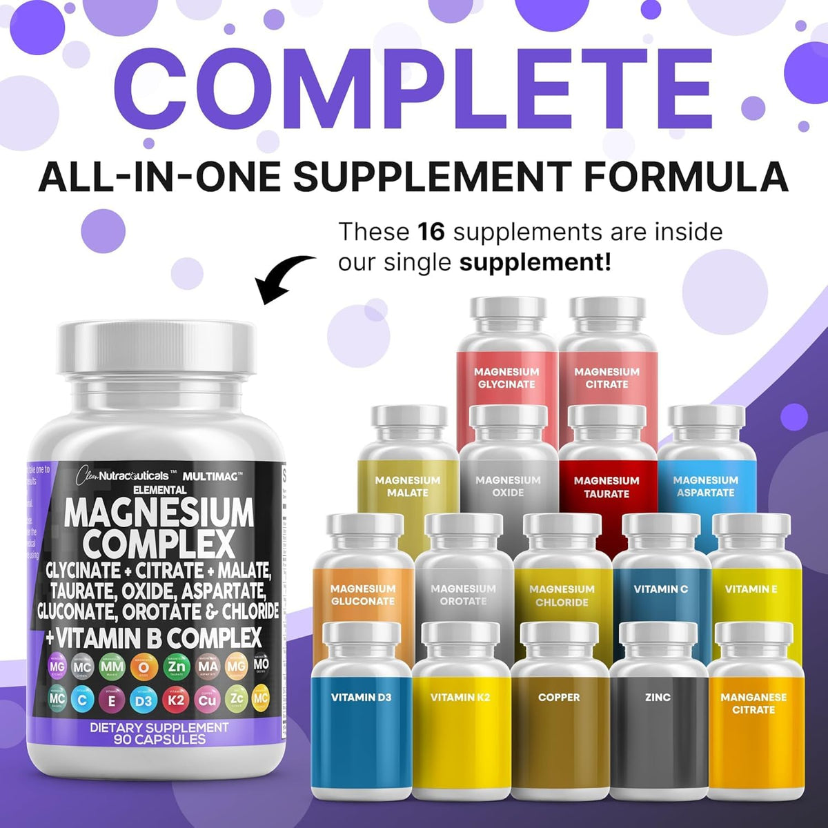 Clean Nutraceuticals MultiMag Magnesium Complex - 9 Magnesium Forms + B Vitamins (180 Capsules, Pack of 2) - Calm Era