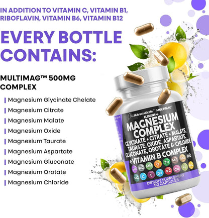 Clean Nutraceuticals MultiMag Magnesium Complex - 9 Magnesium Forms + B Vitamins (180 Capsules, Pack of 2) - Calm Era