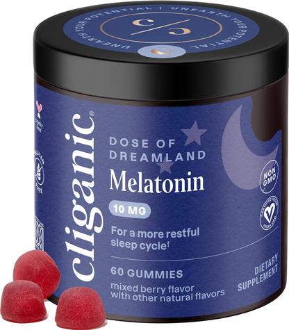Gomitas de melatonina Cliganic 10 mg — Suministro para 60 días, bayas