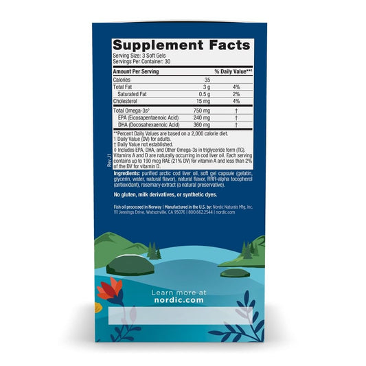 Nordic Naturals Aceite de Hígado de Bacalao Ártico Limón – 90 Cápsulas Blandas | 750mg Omega-3