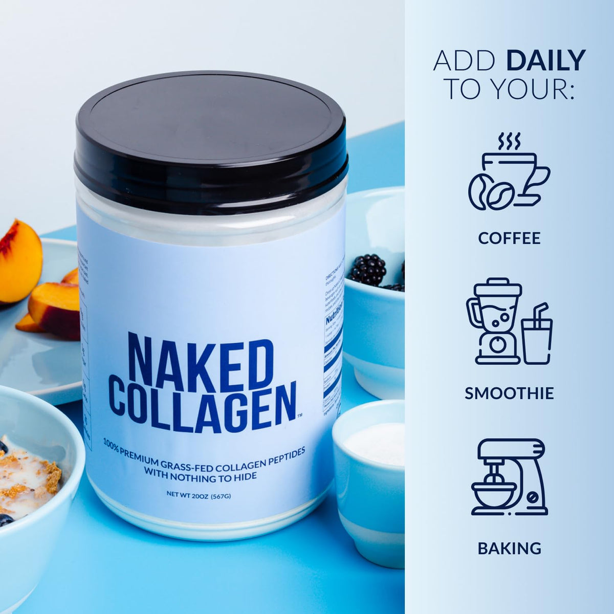 NAKED Collagen Peptides Powder – De animales criados en pastos, sin sabor, 60 porciones