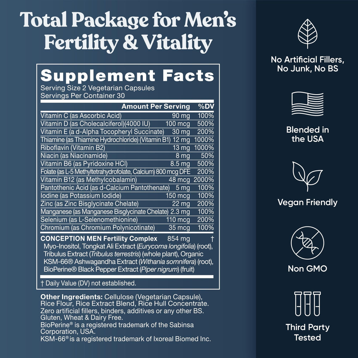 Concepción Para Él – Suplementos de Fertilidad Masculina (Ashwagandha, Folato, Zinc, Magnesio) – 120 Cápsulas Blandas Vegetales