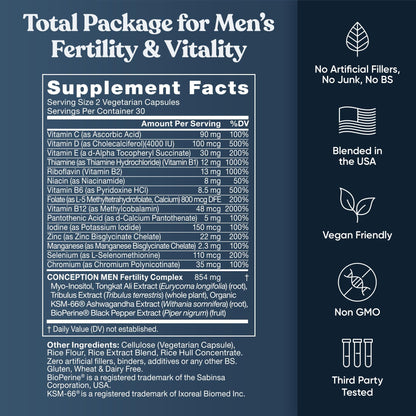 Concepción Para Él – Suplementos de Fertilidad Masculina (Ashwagandha, Folato, Zinc, Magnesio) – 120 Cápsulas Blandas Vegetales