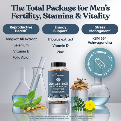 Concepción Para Él – Suplementos de Fertilidad Masculina (Ashwagandha, Folato, Zinc, Magnesio) – 120 Cápsulas Blandas Vegetales