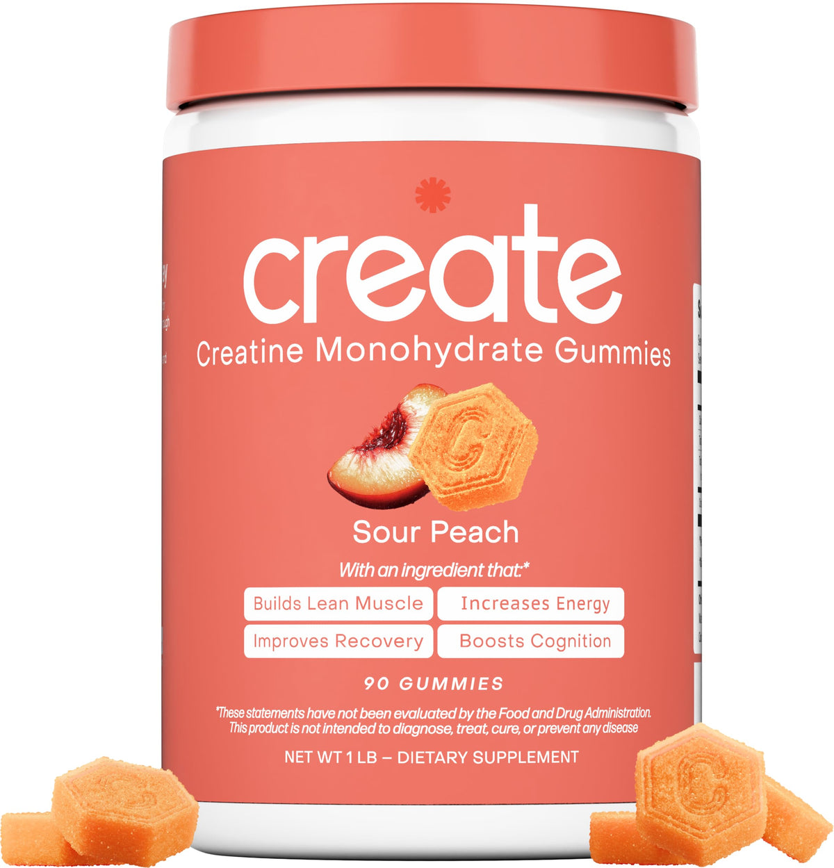 Cree gomitas de monohidrato de creatina | 1,5 g de Creapure por gomita | Melocotón agrio | Vegano