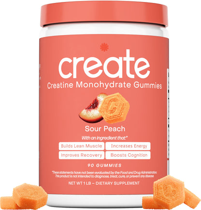 Cree gomitas de monohidrato de creatina | 1,5 g de Creapure por gomita | Melocotón agrio | Vegano