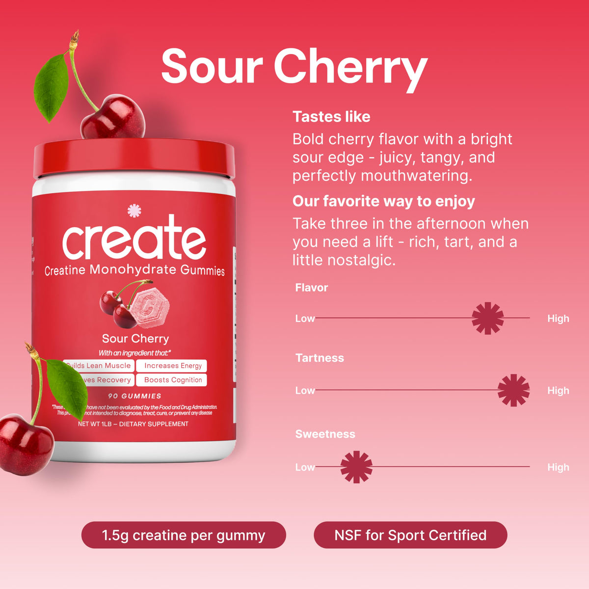 Gominolas de Monohidrato de Creatina 1.5g | Cereza Ácida Veganas Sin Gluten