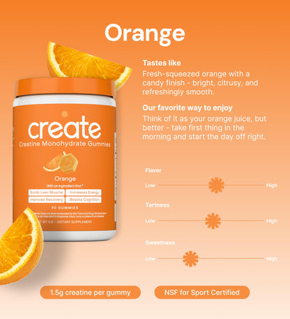Gomitas de Monohidrato de Creatina 1.5g | Veganas Anti-derretimiento Naranja