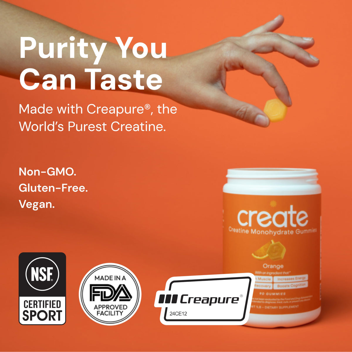 Gomitas de Monohidrato de Creatina 1.5g | Veganas Anti-derretimiento Naranja