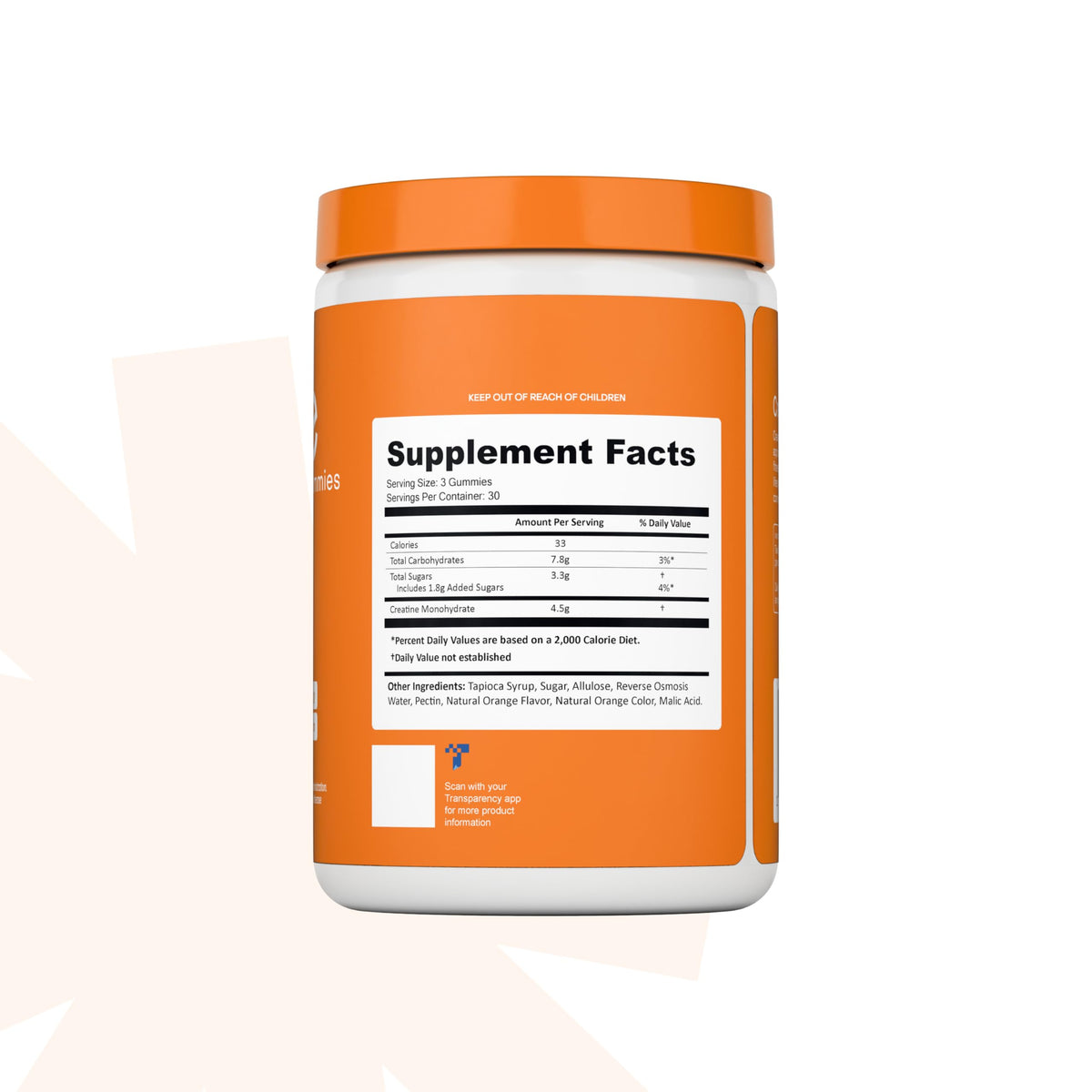 Gomitas de Monohidrato de Creatina 1.5g | Veganas Anti-derretimiento Naranja