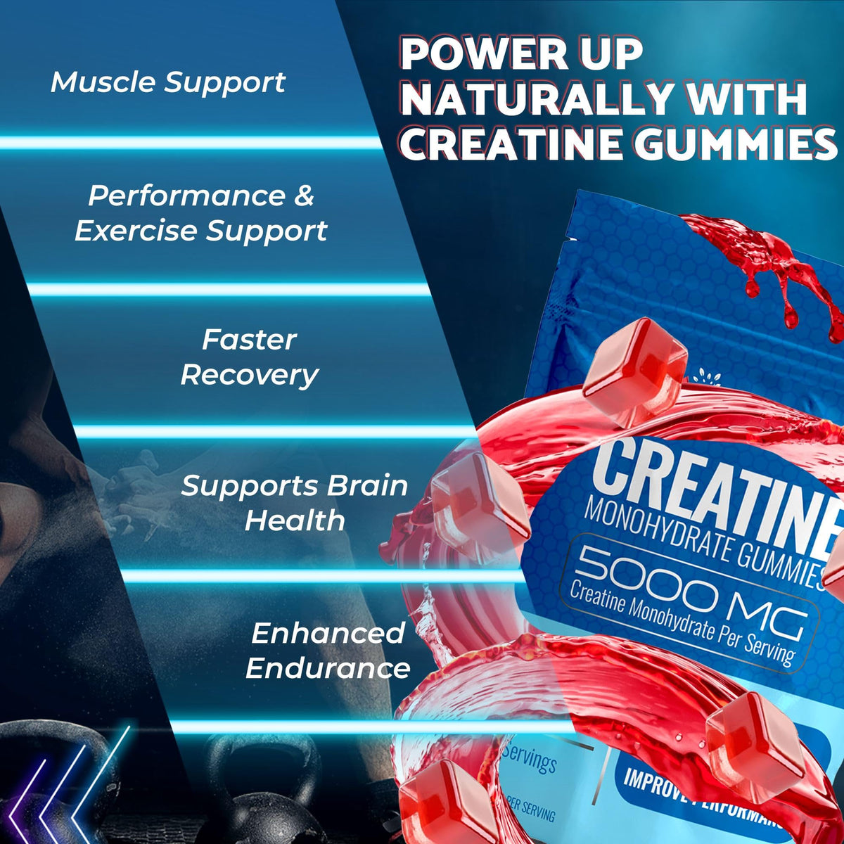 Gominolas de creatina 5000mg – Monohidrato de fresa 30 porciones