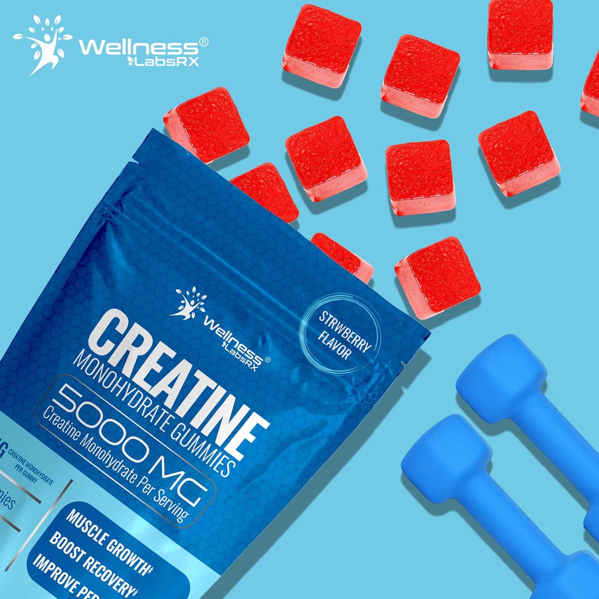 Gominolas de creatina 5000mg – Monohidrato de fresa 30 porciones