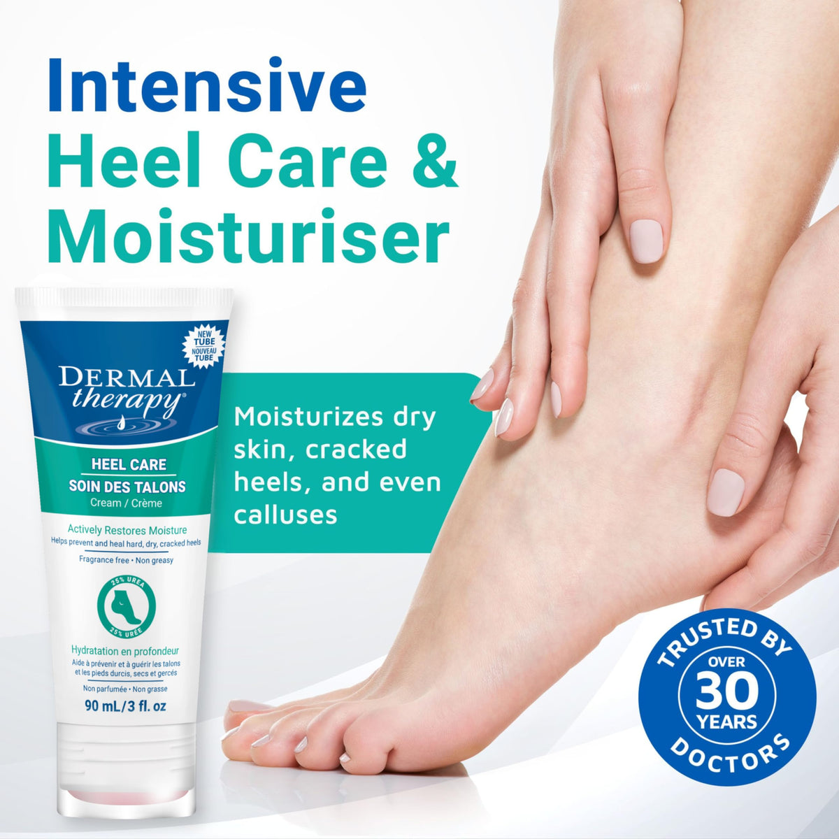 Dermal Therapy Heel Care Cream – 25% Urea & AHAs | Intensive Foot Moisturiser | 3oz