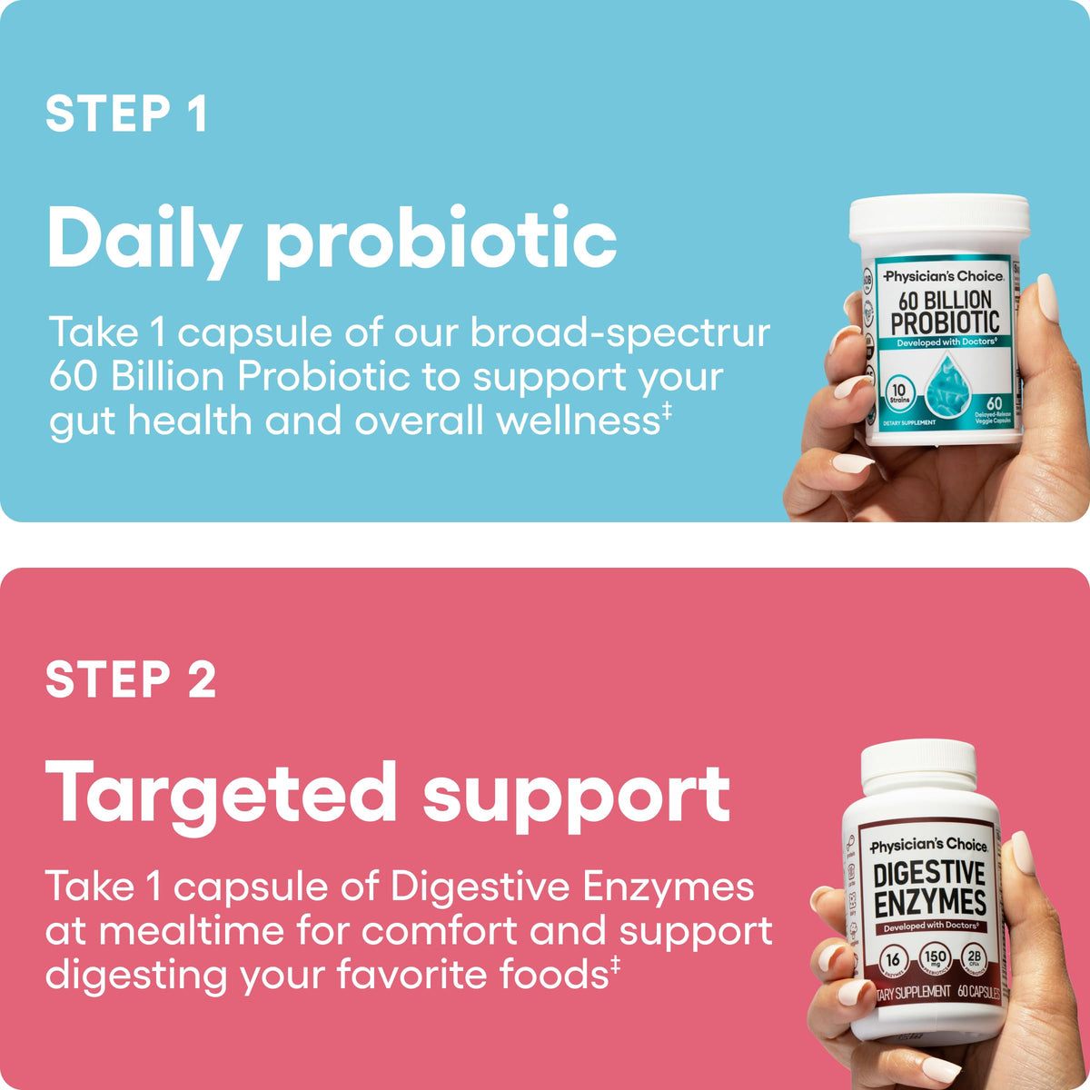 Physician's CHOICE Advanced Gut Health Bundle: Probióticos 60B 30 cápsulas + Enzimas digestivas 60 cápsulas