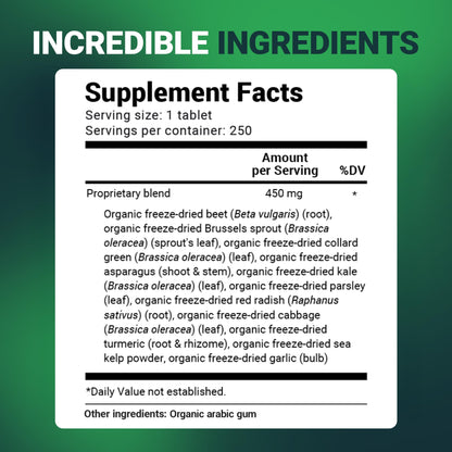 Dr. Berg Nutritionals Tabletas de Súper Alimentos Verdes – 11 Fito-Nutrientes de Vegetales Cruciferos, 250 Tabletas