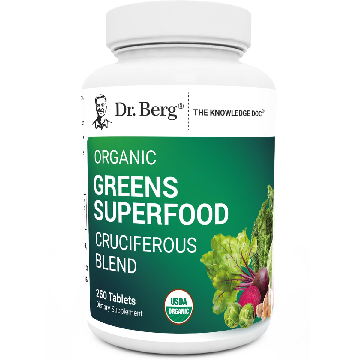 Dr. Berg Nutritionals Tabletas de Súper Alimentos Verdes – 11 Fito-Nutrientes de Vegetales Cruciferos, 250 Tabletas