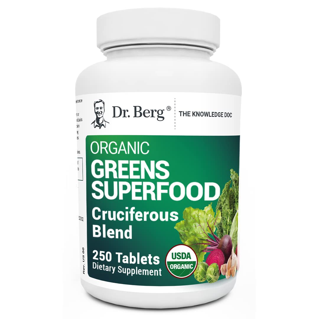 Dr. Berg Nutritionals Tabletas de Súper Alimentos Verdes – 11 Fito-Nutrientes de Vegetales Cruciferos, 250 Tabletas