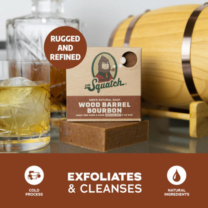 Jabón en barra Dr. Squatch Wood Barrel Bourbon – Proceso natural en frío, paquete de 3 (141 g cada uno)