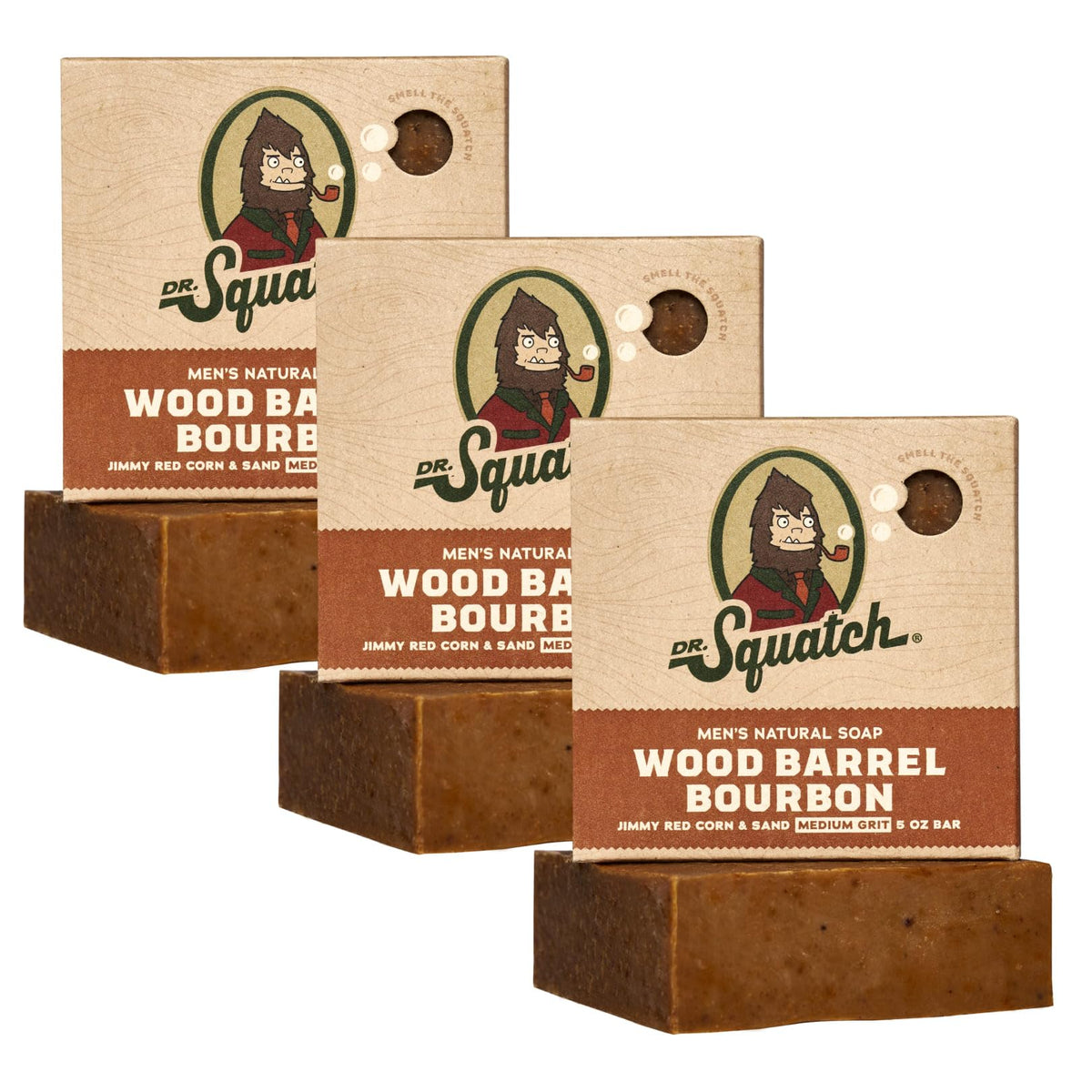Jabón en barra Dr. Squatch Wood Barrel Bourbon – Proceso natural en frío, paquete de 3 (141 g cada uno)