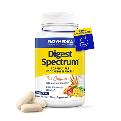 Enzymedica Digest Spectrum supplement bottle with capsules on a white background