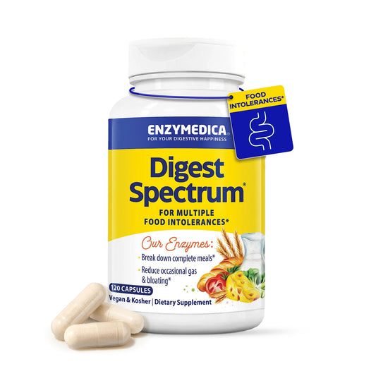 Enzymedica Digest Spectrum supplement bottle with capsules on a white background
