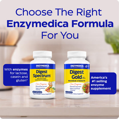 Enzymedica Digest Spectrum – Enzimas Digestivas Avanzadas para la Intolerancia al Gluten, Lactosa y Alimentos | 120 Cápsulas