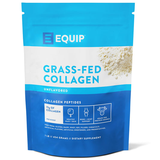 Package of Equip grass-fed collagen on a white background