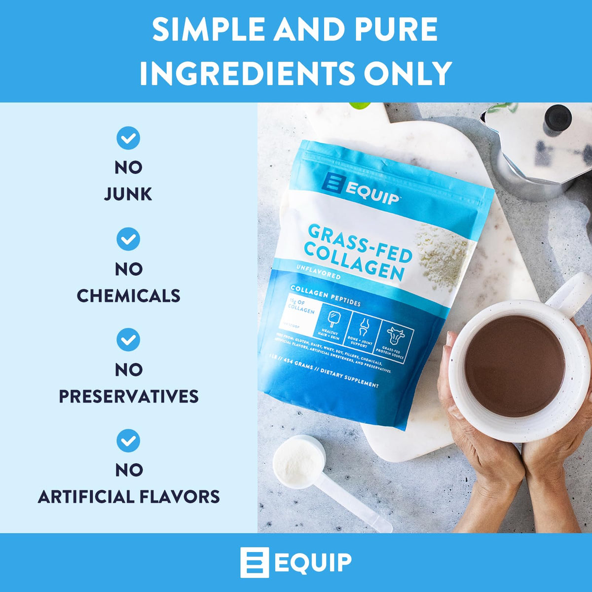 Equip Foods Grass-Fed Collagen Powder – Unflavored, Non-GMO | 30 Servings